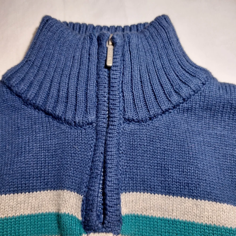 Nautica Half Zippered Pullover Cotton Sweater NEW Boys 4 Striped Gray Blue Green